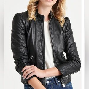 Women's lucky brand Puff sleeve Black Leather Jacket size xs